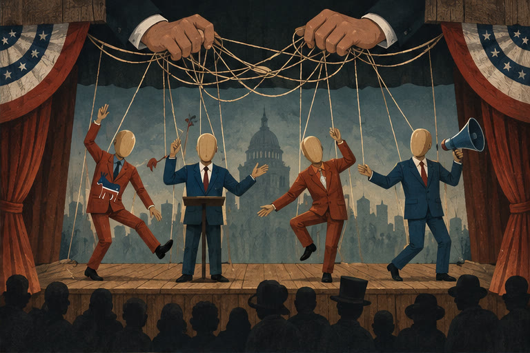 Editorial illustration for Hee-Haw Puppet Politics