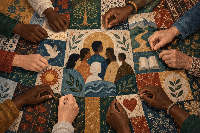 Editorial illustration for THE FABRIC OF OUR CHARACTER–OUR QUILT